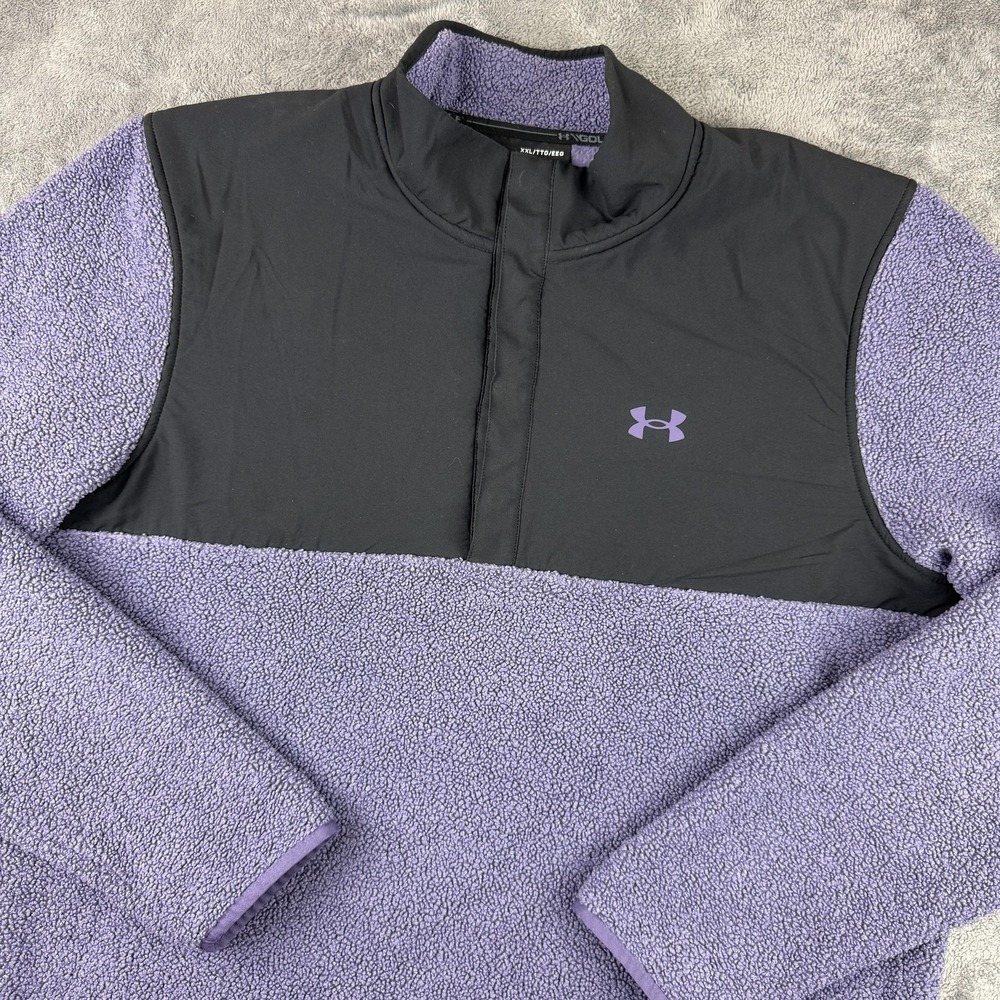 Under Armour SweaterFleece Pullover Mens 2XL Purple Sherpa Snap Mock Neck Golf‎